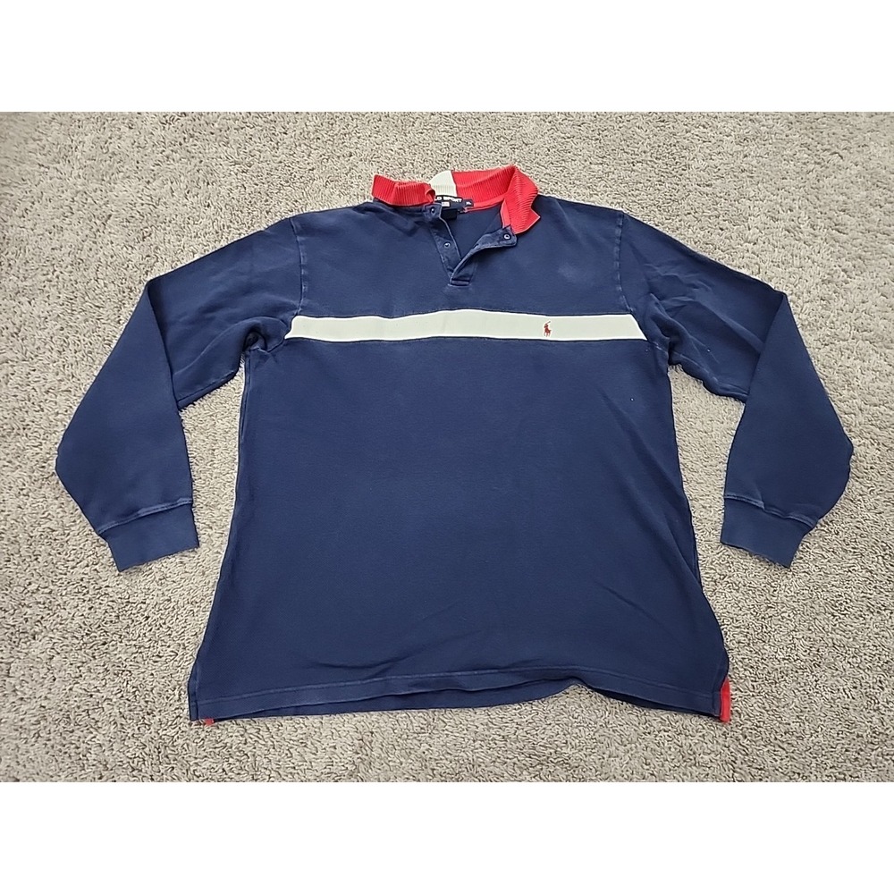 Vintage Polo Sport Ralph Lauren Rugby Shirt Mens XL Navy Polo 90s Preppy Retro